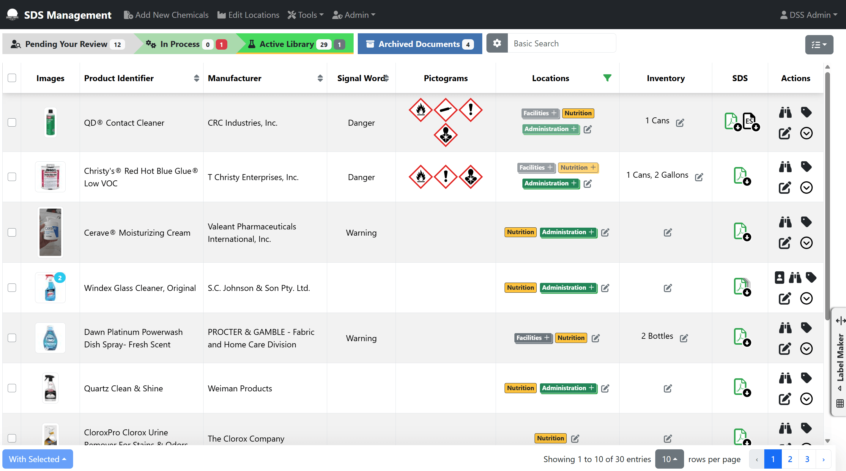 Data Sheet Solutions administration screen